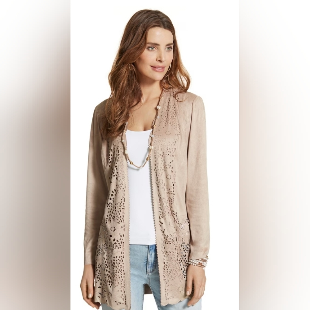 Chico's Faux-Suede Perforated Duster Jacket NWT